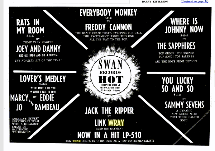 Link_Wray's tweet photo. Trade ad for Link Wray's JACK THE RIPPER, 1963. #TheRockHallsMissingLink #InductLink #RockHall2016 http://t.co/AoHLc9oieM