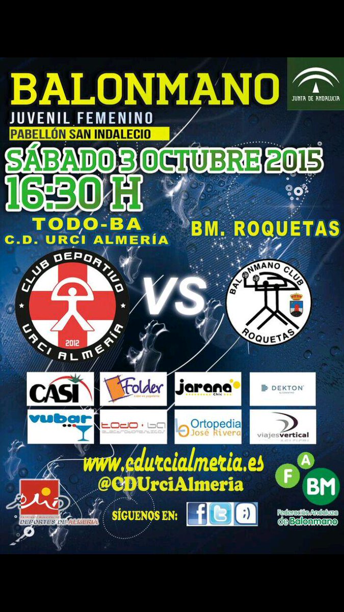 CDUrciAlmeria's tweet photo. EMPIEZA LA LIGA JUVFEM! @Todoba @CDUrciAlmeria vs @BM_Roquetas Sáb 3oct 16.30h S.Indalecio @dalmeriafabm @PMDAlmeria https://t.co/fah0pQBW4P