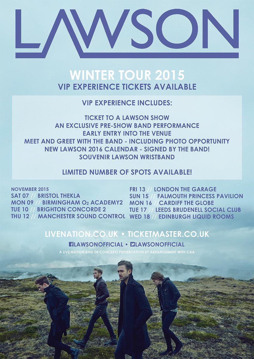 LawsonOfficial's tweet photo. We've also got some limited VIP packages available for you! Can't wait to meet you all on tour... http://t.co/0KOrcs8wpe