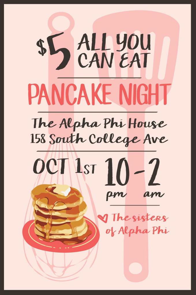 AlphaPhiUD's tweet image. Come one, come all to the Alpha Phi house from 10 pm to 2 am for pancakes served by our sisters! See you there ❌⭕️
