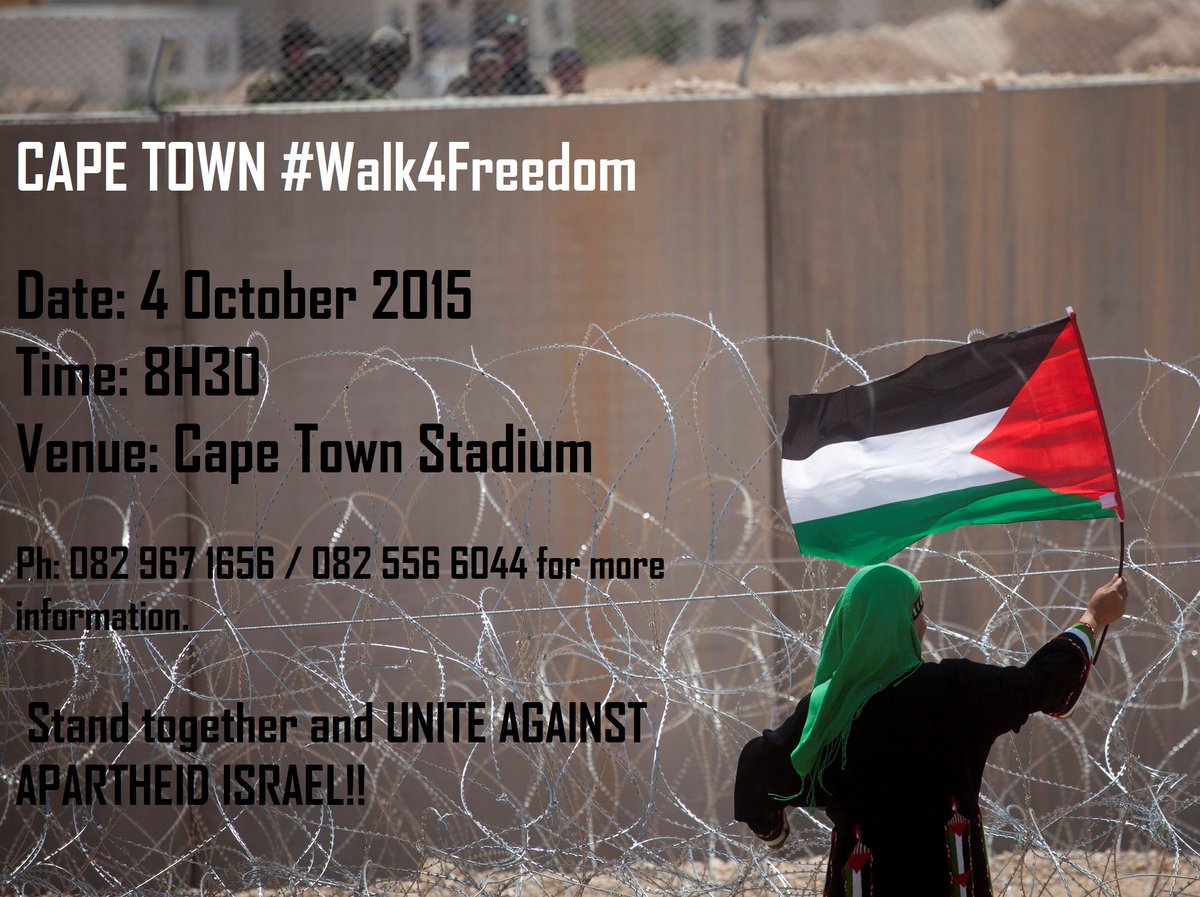 Suraya_Dadoo's tweet photo. IT'S PALESTINE SOLIDARITY SUNDAY! #Walk4Freedom happening across South Africa: Lenasia, Pretoria, Cape Town, Benoni. http://t.co/bBmSmjri52