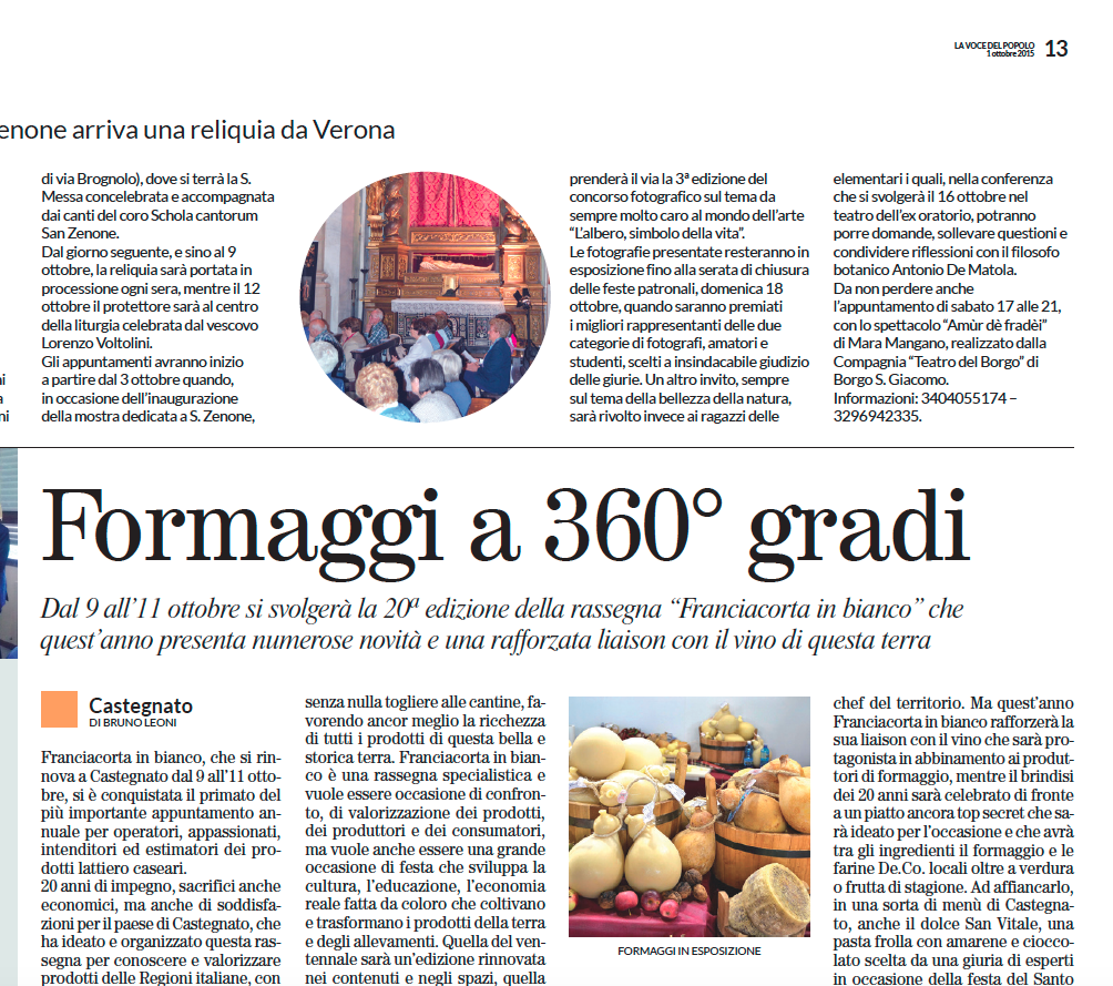 FranciacortainB's tweet photo. Oggi il settimanale La voce del Popolo dedica una pagina ai formaggi a 360° di Franciacorta in Bianco http://t.co/df9rcqVxXX