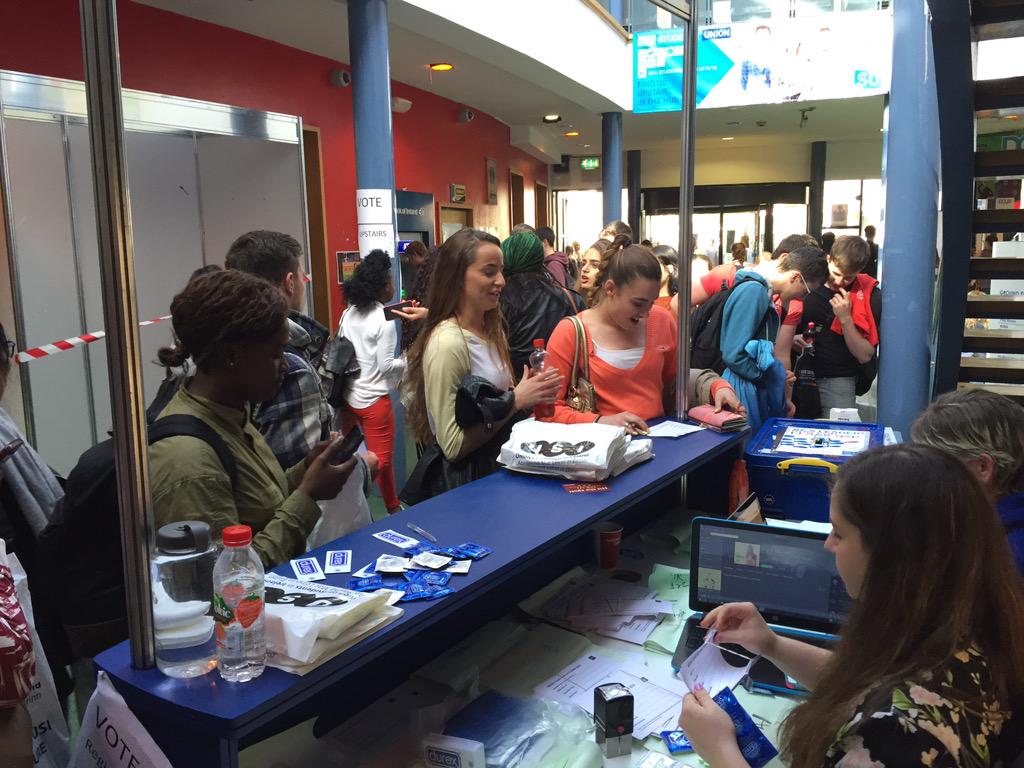 DCUSUelections's tweet photo. Voting has been manic today for @DCUSU class rep elections! Call down to the hub! Free condoms and @TheUSI packs!! http://t.co/nDMEwSqvRu