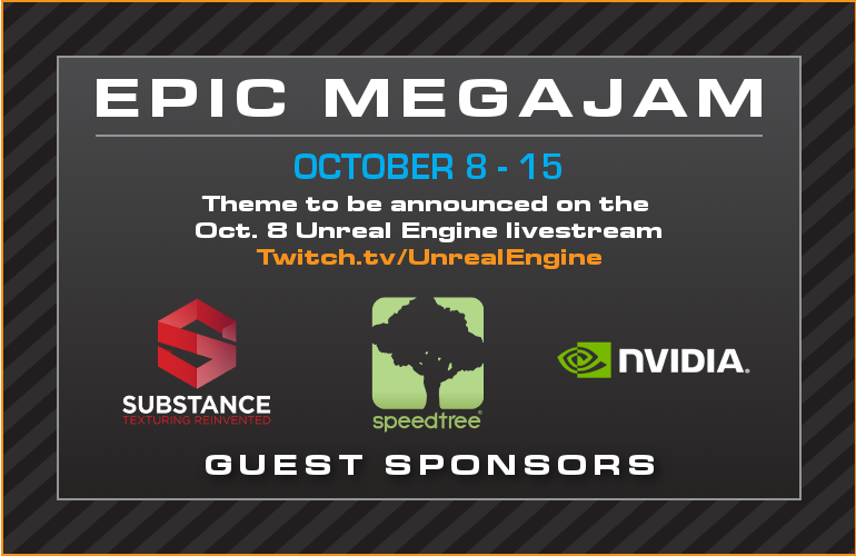 UnrealEngine's tweet photo. Sponsor 3 for the #EpicMegaJam announced: @nvidia! Sign-up here: https://t.co/WnYtQz0uh1 http://t.co/FBNzxxKAQP