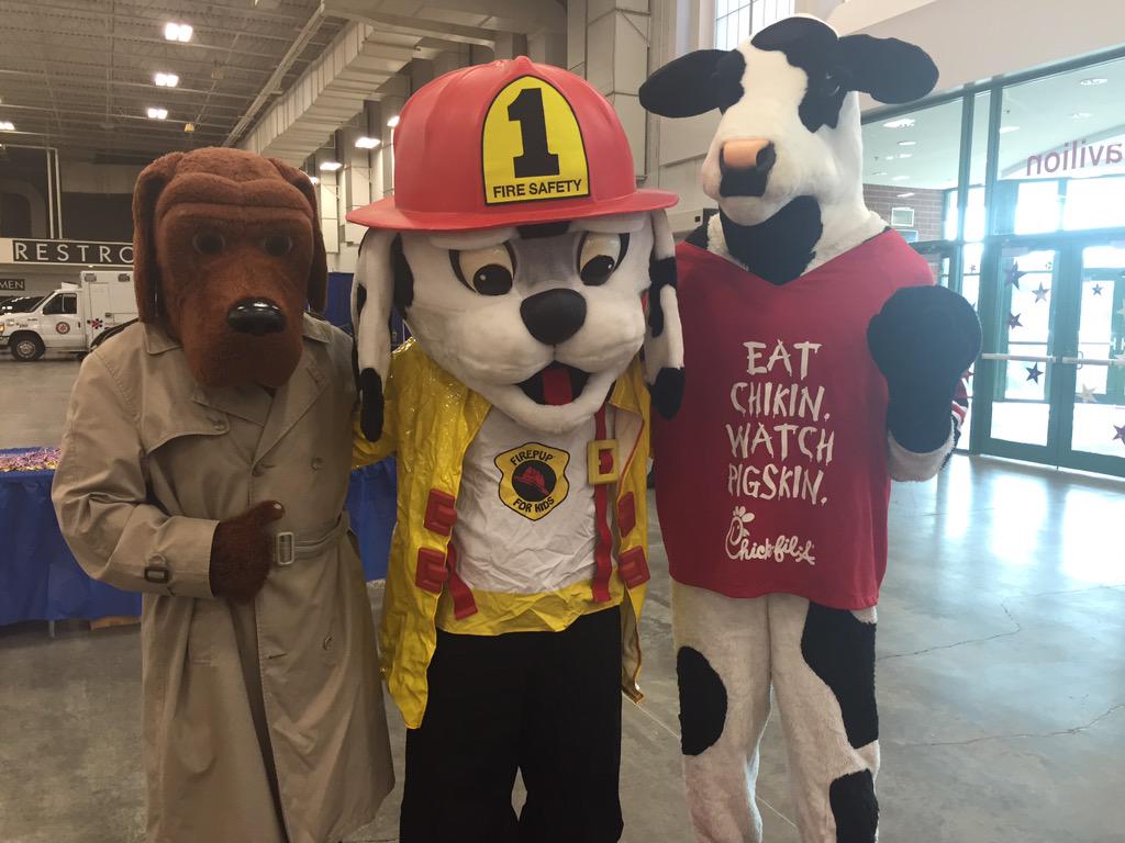 IFD_NEWS's tweet photo. Mascot menagerie @IFD_NEWS #NationalFirePup day @MCSO_IN #McGruff @chickfilabripp #EatMorChikin ready to get started! http://t.co/npGz9iFBtc