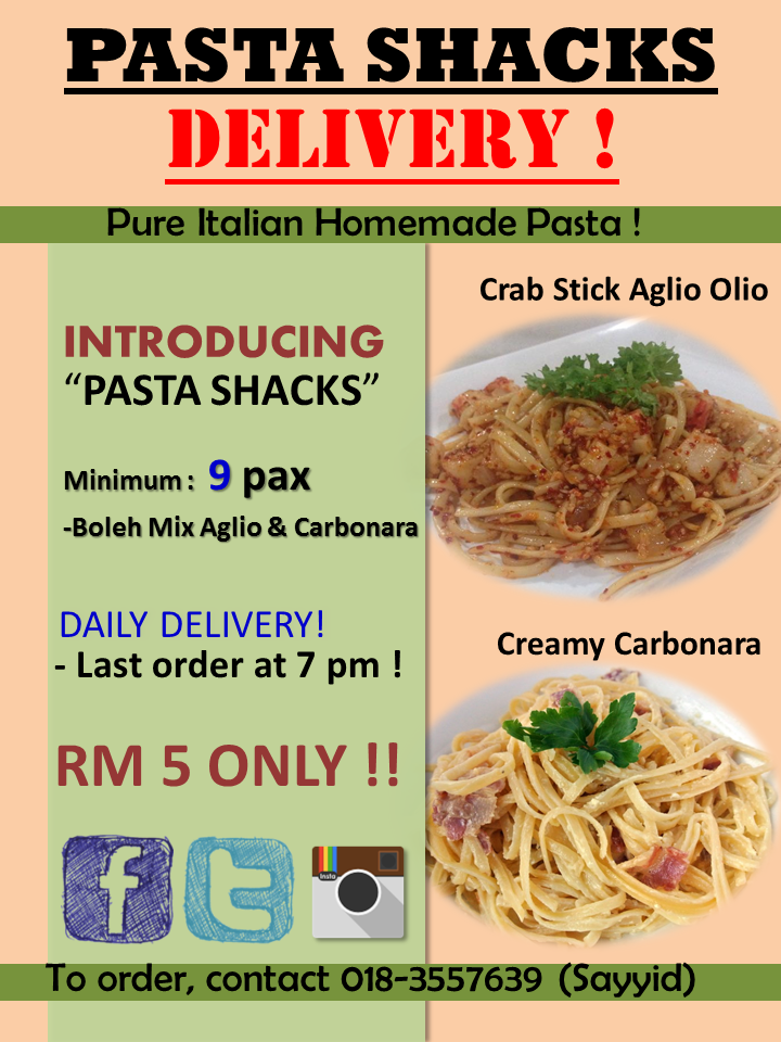 pastashacks's tweet photo. @FatinArif nak dinner tapi malas keluar ? kami boleh deliver pasta depan pintu ! http://t.co/IalDSeTaXD