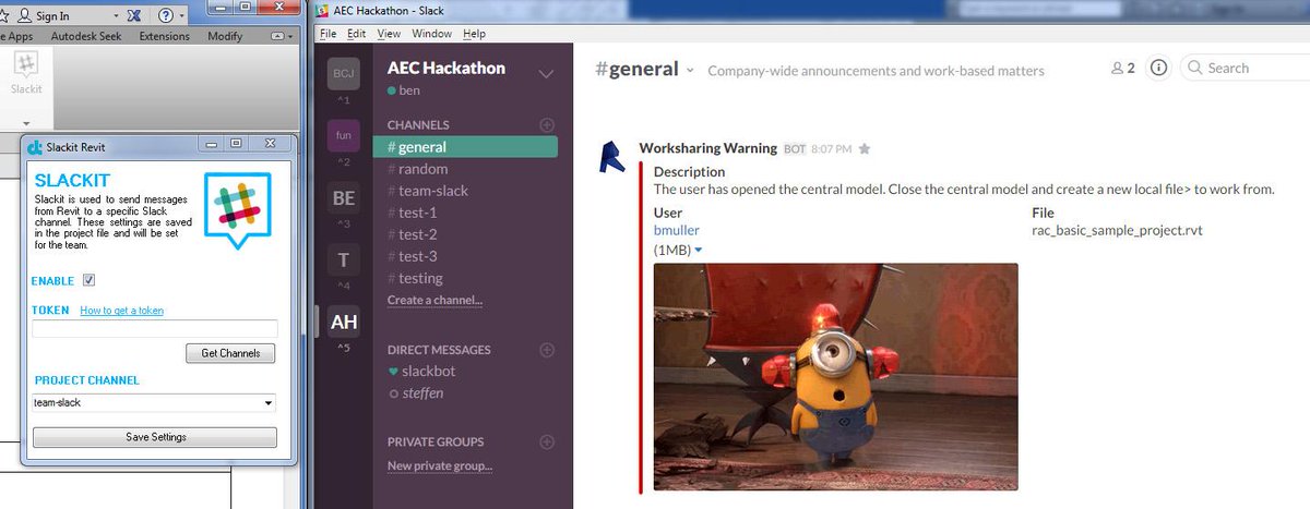 pix3lot's tweet photo. Good times at #aectechhack by @TT_CORE creating a plugin for Revit to talk through Slack. https://t.co/vxTsruKaPX http://t.co/13Zz5FHFUG