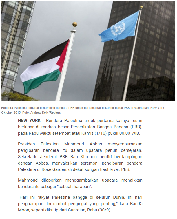Pertama kali! Resmi, Bendera Palestina Berkibar Di PBB