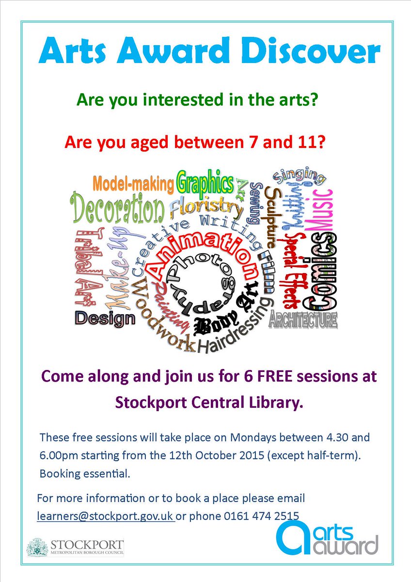 SMBC_Libraries's tweet image. Do you have a child interested in art? Join us for 6 FREE sessions at #Stockport Central Library @ArtsAward pure1078