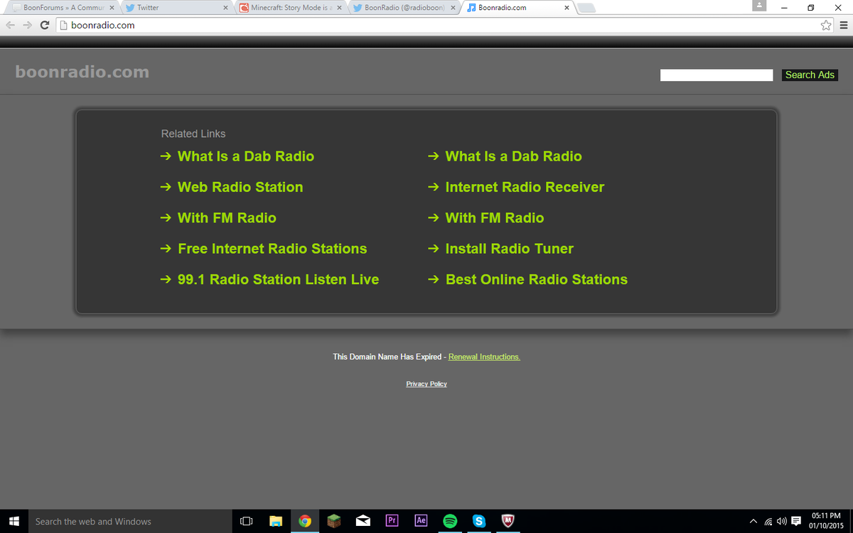MadeByFoxesYT's tweet photo. @radioboon You need to fix this! It says Expired Domain! Missing you so much! http://t.co/SI6Rw8Vx0j