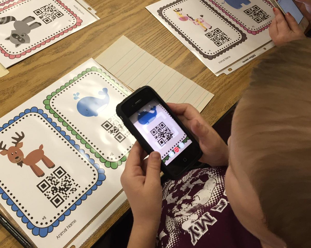 randysfox's tweet image. @Krishandley1 uses QR codes and writing with her kinders @HunterElem!   #EdTechGSD #GSD