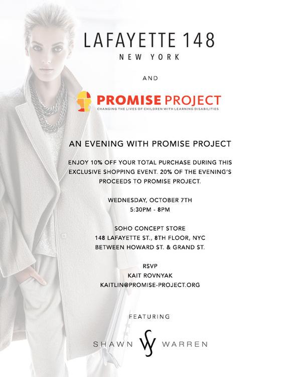 Join us for an evening of cocktails and shopping on 10/7!  RSVP to Kait Rovnyak, kaitlin@promise-project.org.