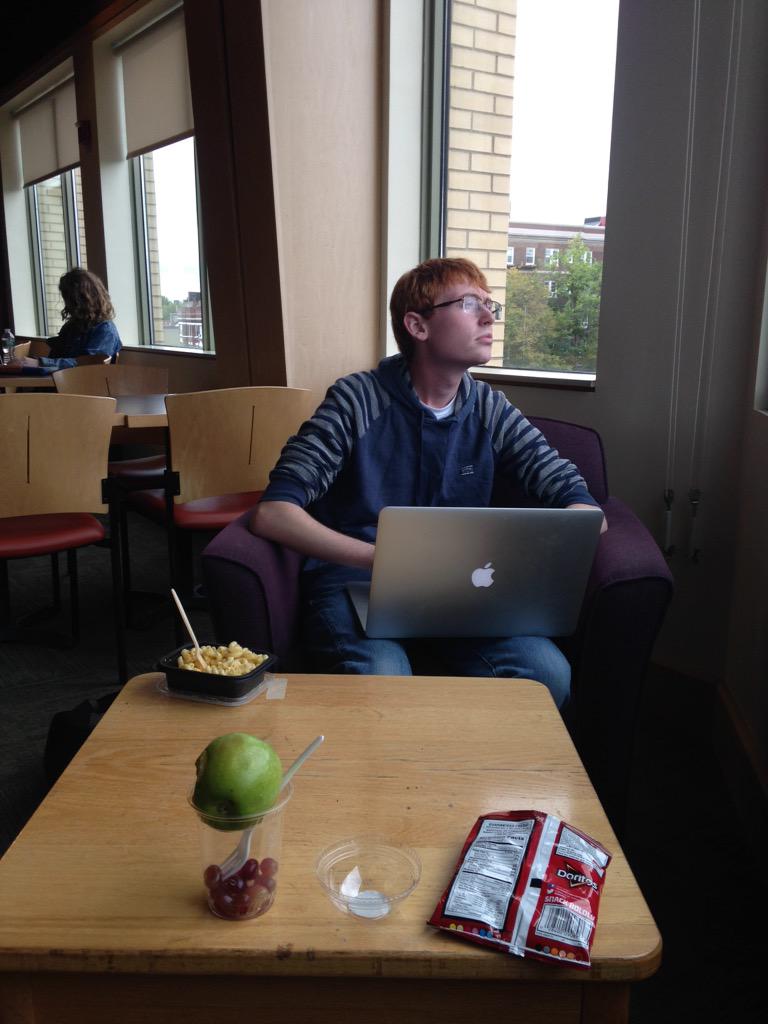 LUOLCam's tweet photo. some students are dissatisfied with the new pre packaged mac&amp;cheese recipe so bryce is working to #BringBackTheMac http://t.co/K8XWcLuWt1