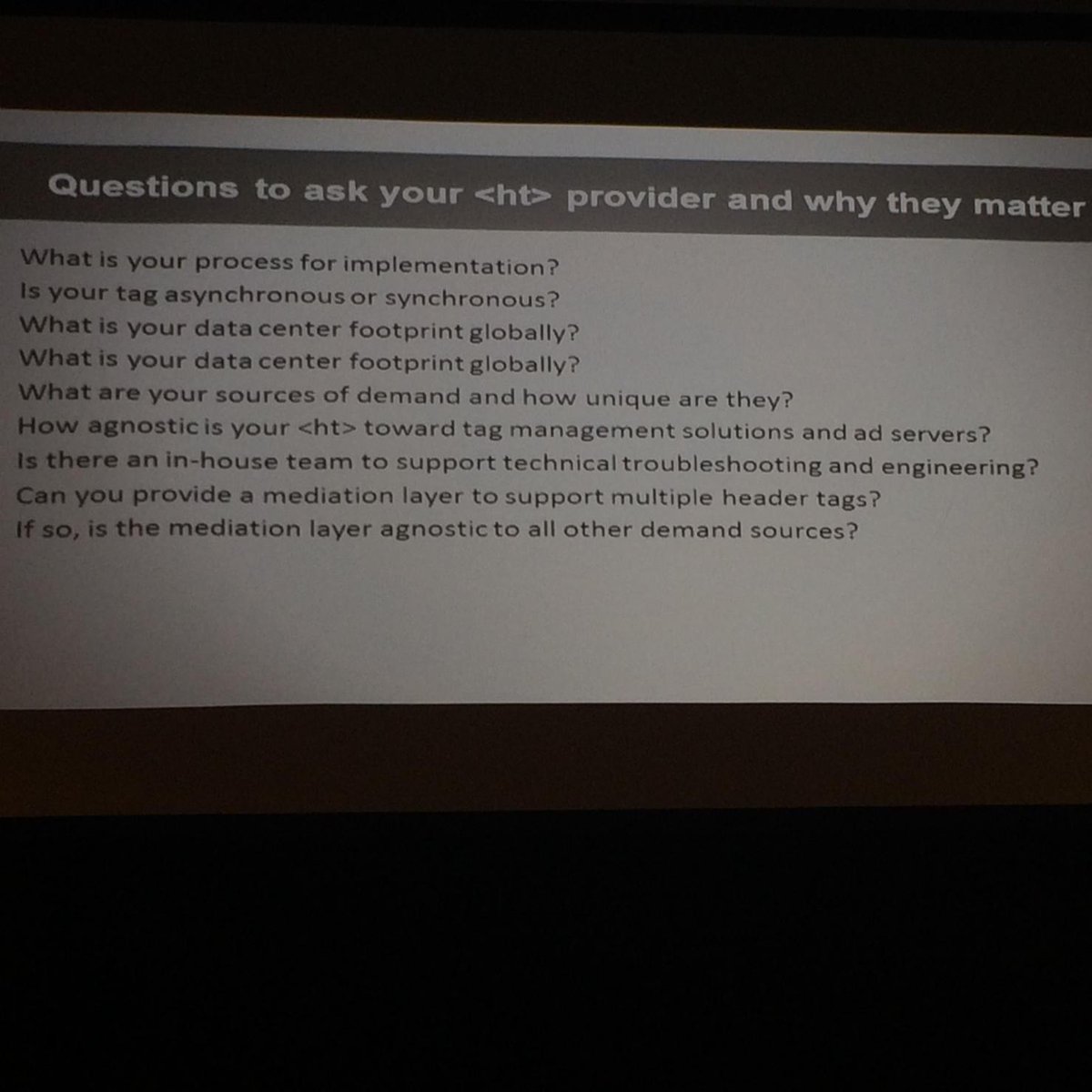 IndexExchange's tweet image. Questions for #headertag providers from will Doherty @iab @theeconomist @IABTechLab