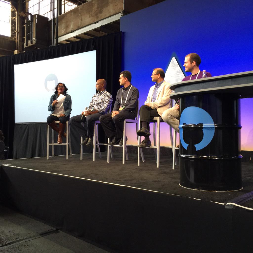 _michelelee_'s tweet image. Our amazing @Hackbright role model @kakuls leading the Build Panel @githubuniverse #womenintech #gitinit #femgineer