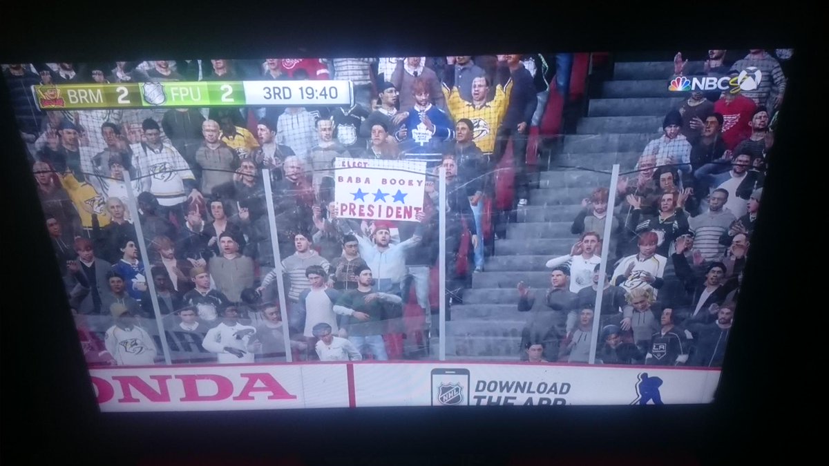 sternshow's tweet photo. We’ve got a Baba Booey sighting in the new @EASPORTSNHL game! Baba Booey for President! (Pic by @JohnArch_AFL) https://t.co/53ISPLrnDL