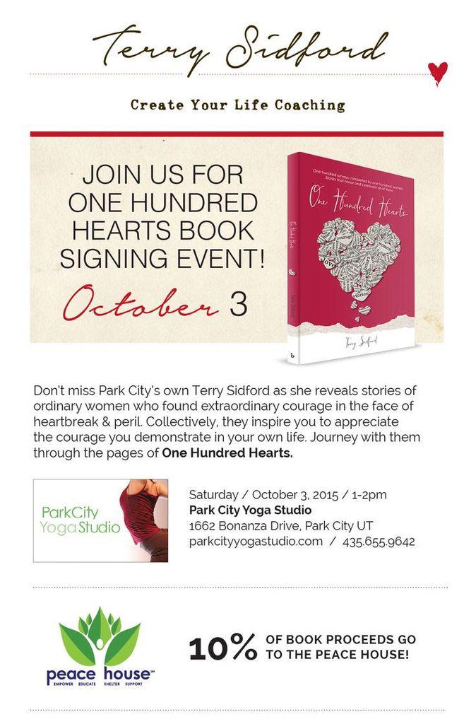 Join us for a book signing &amp; Courage Talk 10/3 at Park City Yoga! 10% of book proceeds to go the Park City Peace Ho…
