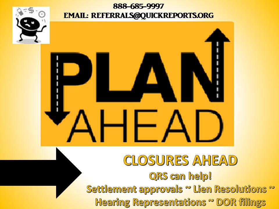 QuickReports4U's tweet photo. Get ready for this months #CLOSURES #REFERTODAY #cwcrc15 #PlanofAction #LienAssistance #WC #CAWORKCOMP #Adjusters https://t.co/GdQjXQCNZn