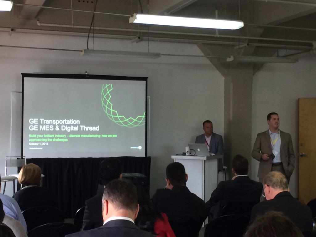 gottliebtj's tweet photo. @GETRANSPORT 's @nathanielarnold and Rob Burnett sharing our #brilliantfactory and #digitalthread journey. #MM2015 https://t.co/CtAsoaQ3to