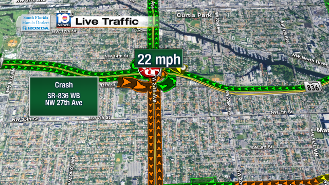 Crash on SR-836 WB at NW 27th Ave. Speeds at 22mph #traffic #miami @JeniseFernandez https://t.co/QnKhZkpI22