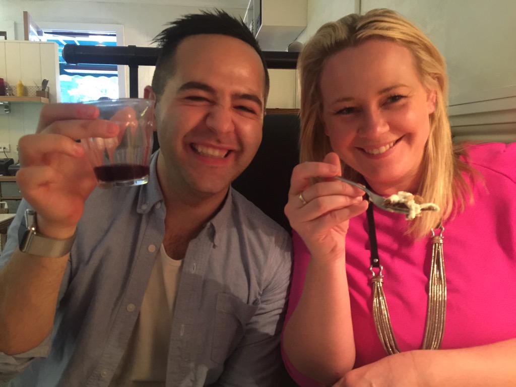 Bieber + wine + poutine = mega smizing and a very happy <a href="/SarahBristow_/">Sarah Bristow</a>