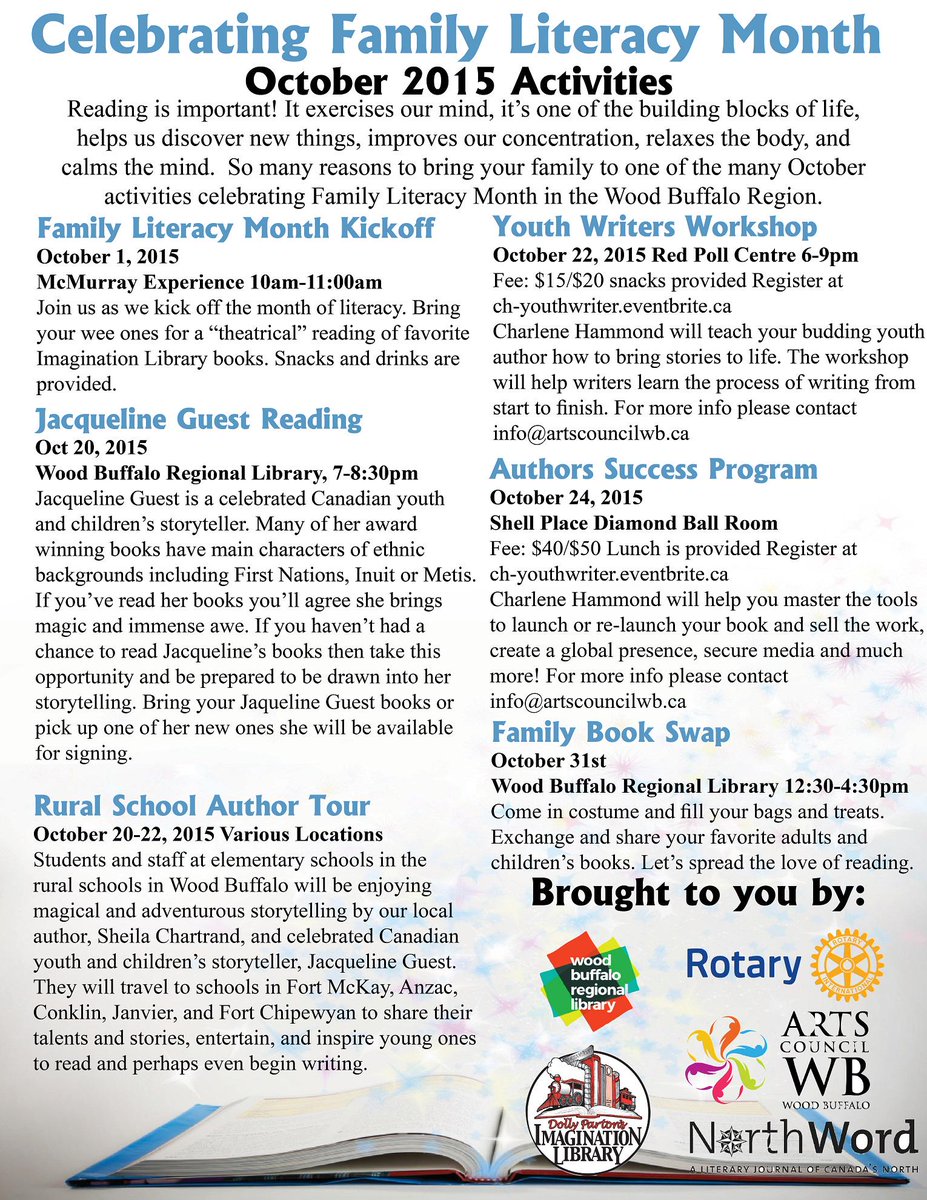 YMMRotary's tweet photo. Here's what we have going on for Literacy Month @ArtsCouncilWB #literacymonth https://t.co/fIw9m0IVIO