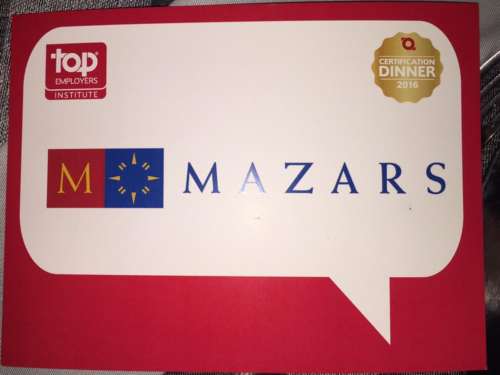 andrea_fouche's tweet photo. That's right, we're a top employer! @Mazars_SA @MazarsGroup #TECD2016 https://t.co/ju28QiwykZ