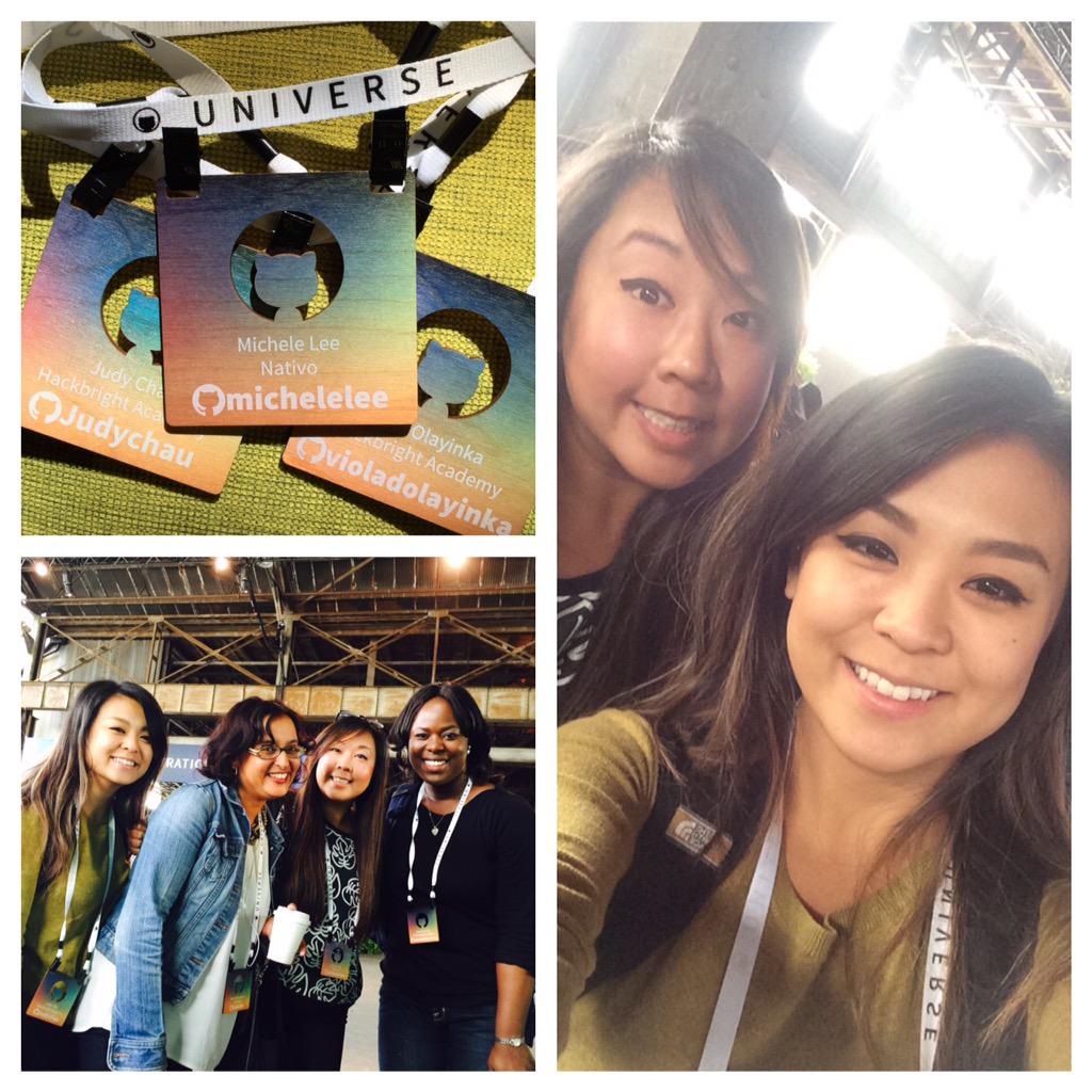 judazzles's tweet photo. First day @Github Universe and we were lucky enough to run into @kakuls! 😊 @_michelelee_ @violadolayinka https://t.co/UW22l1U00C