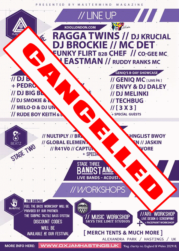 mastermind_mag's tweet photo. OXJAM MUSIC FESTIVAL IN HASTINGS - HAS BEEN CANCELLED!

APOLOGIES TO EVERYONE! https://t.co/sW0iKaByAw