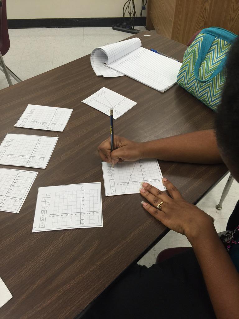 VCSMath's tweet image. Algebra 1 teachers finding their system of equations partners. #mommasmath #e3y1