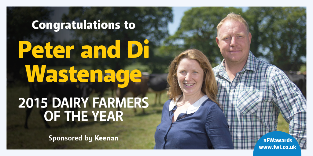 FarmersWeekly's tweet photo. The award for Dairy Farmer of the Year goes to Peter and Di Wastenage from Devon. Well done! 
#TeamDairy #FWawards https://t.co/itFl3MLWbq