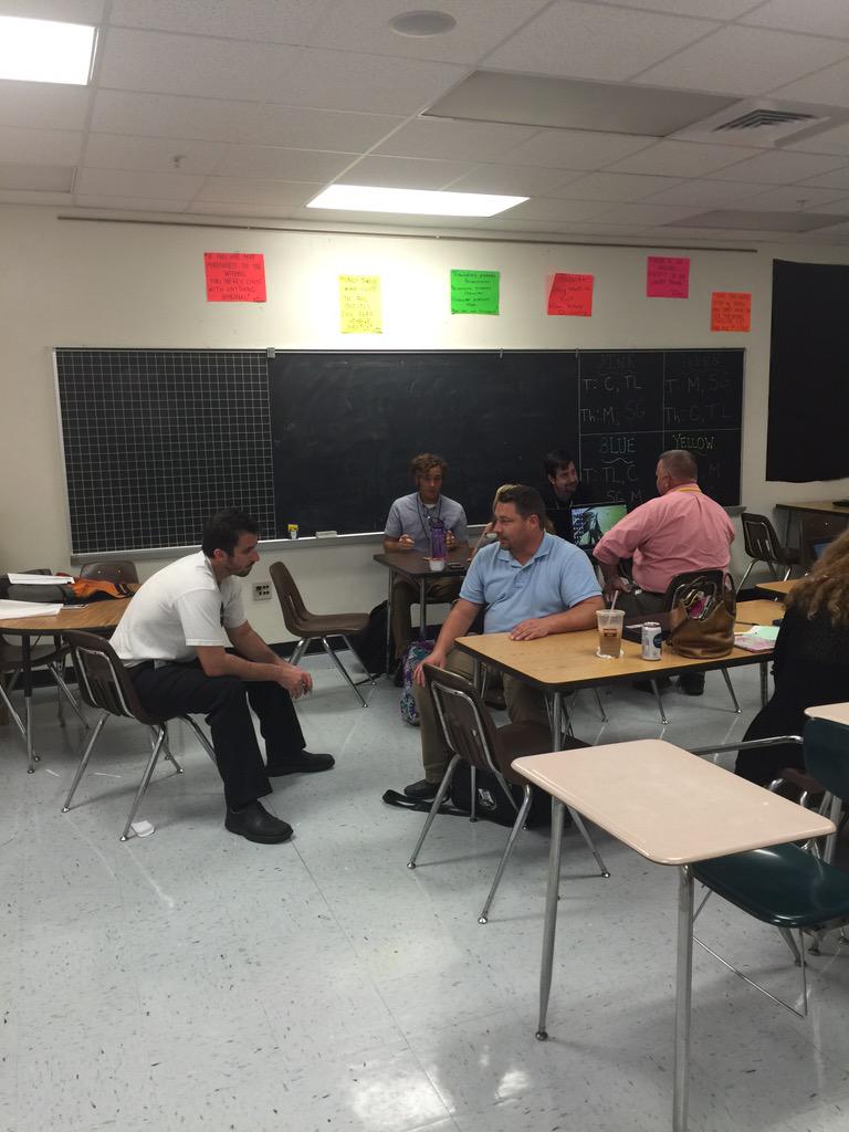 Claiparker's tweet image. #e3y1  CTE teachers working on planning! Teachers helping teachers!