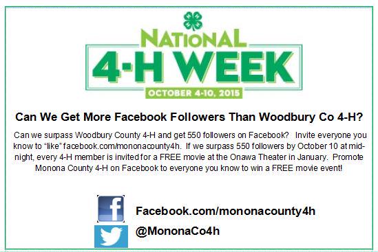 MononaCo4h's tweet photo. Can we reach 550 Facebook followers by October 10th? Help 4-H'ers earn a FREE movie night if they can do it! http://t.co/ZXMtfqsAGD