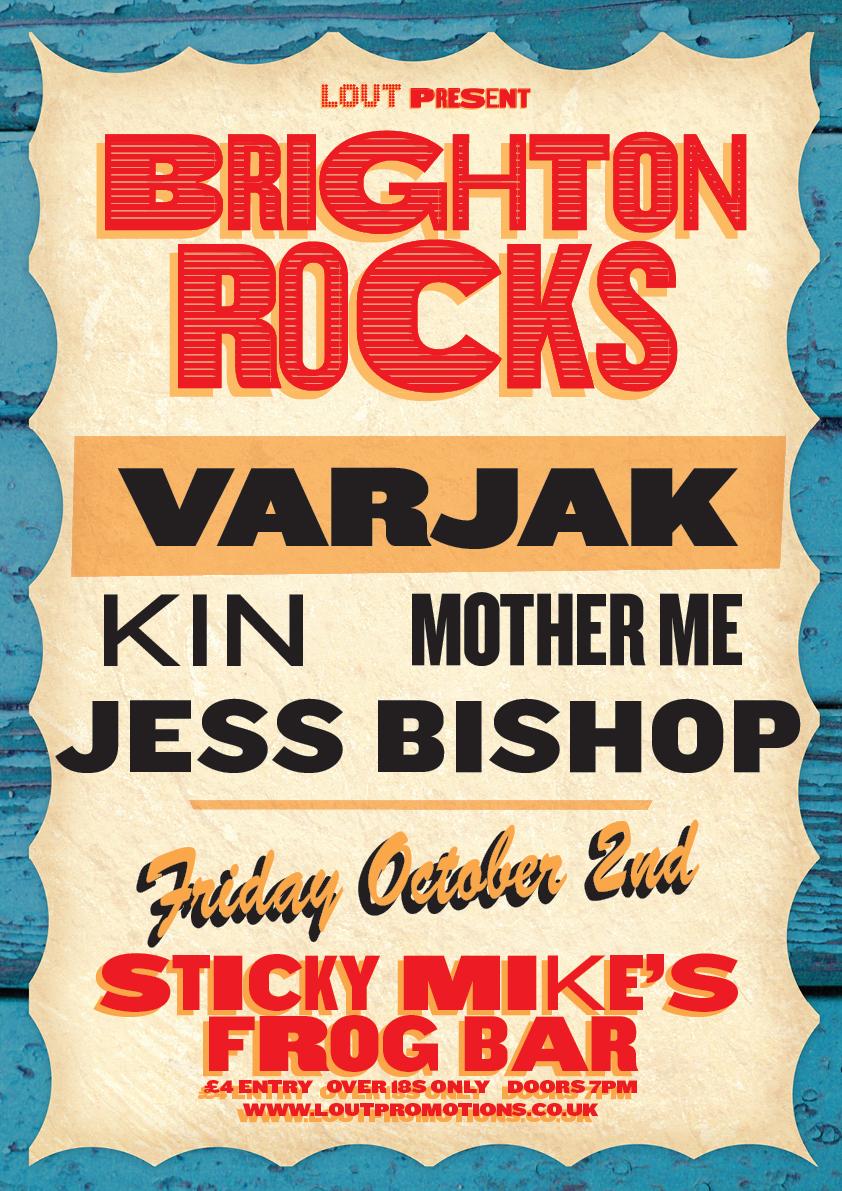 StickyMikes's tweet photo. Four great local acts here #tonight with @LoutPromotions #Brighton Rocks

@Varjak_band @KINbandmusic &amp; more, 7pm, £4 http://t.co/tn0ZFbYEh0