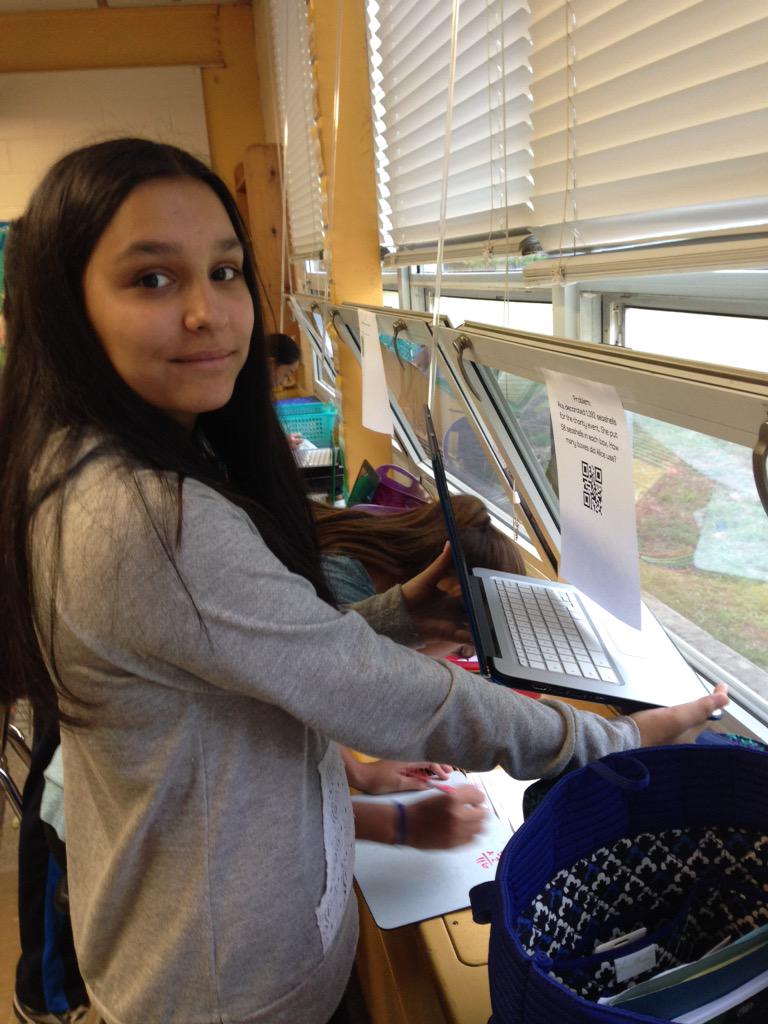 osmond_kelly's tweet photo. Students have fun with their #chromebook and #qrcodes in #math class #JAMSuKnighted #jamsmath http://t.co/TS3oqrDIAP