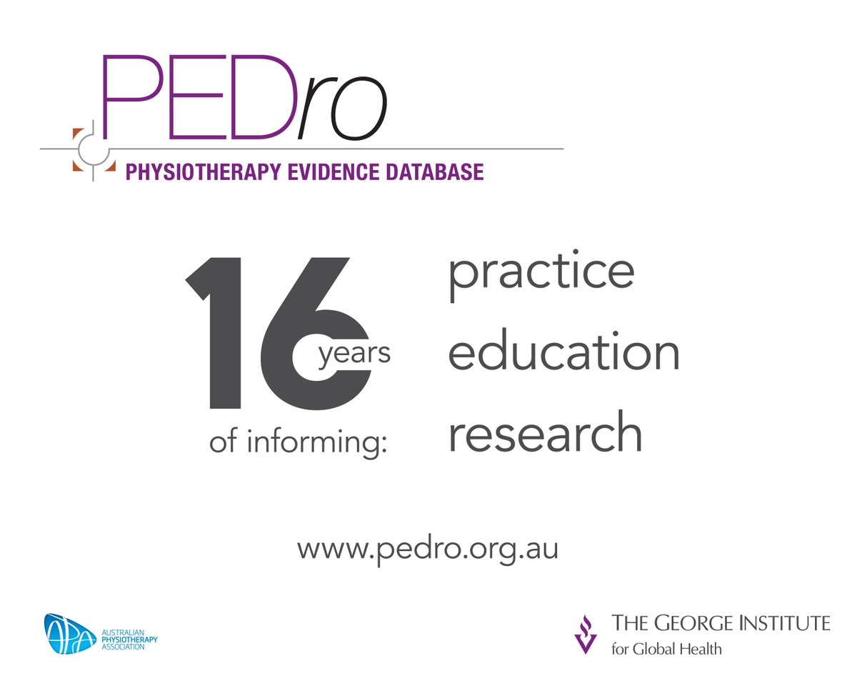 PEDro_database's tweet image. Help keep PEDro up-to-date: donate now at pedro.org.au/english/donate #apaconnect2015 #PhysicalTherapy #physio