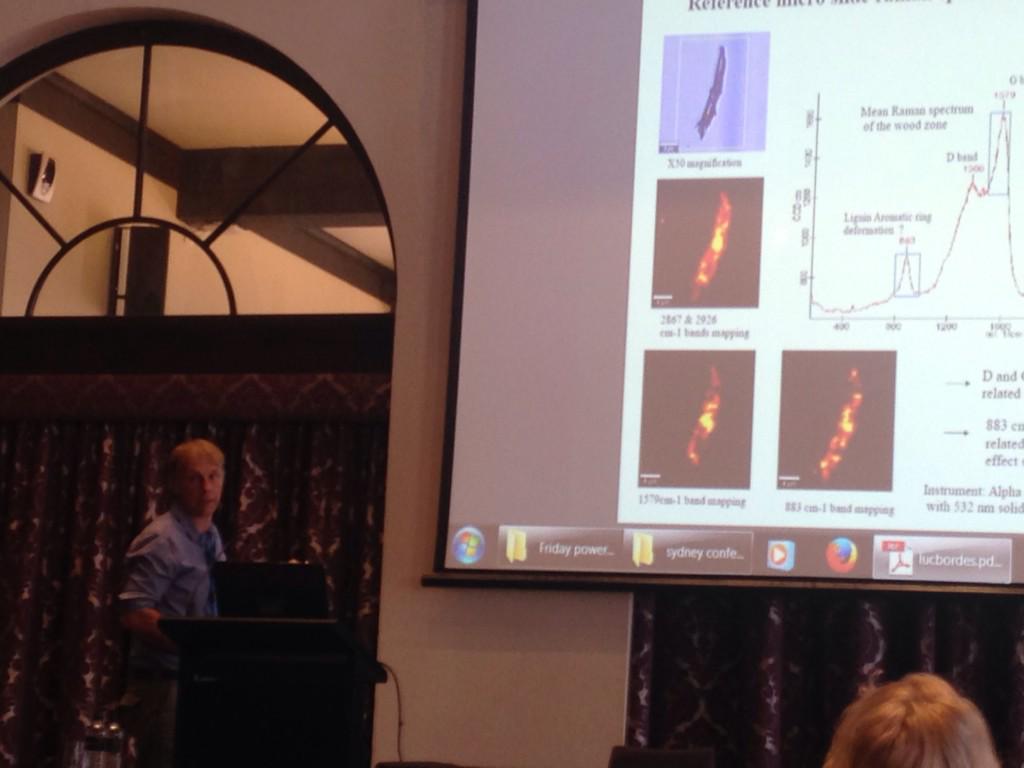 ebbehayes's tweet photo. @CAS_UOW PhD student Luc Bordes on detecting wood residues on stone tools using Raman at the #ACOVS11 conference http://t.co/qW49sfJoZ6