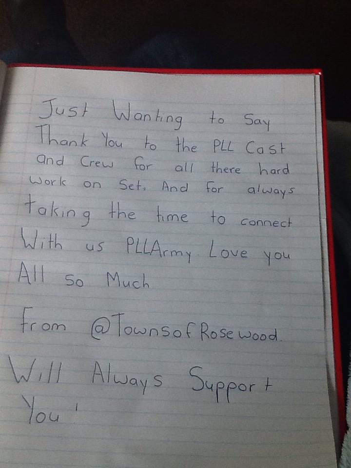 townsofrosewood's tweet image. Just wanting to thank the #PLLcast with a letter @lisacochranpll @ArthurAAnderson @janoxenberg @BryceOJohnson ❤️