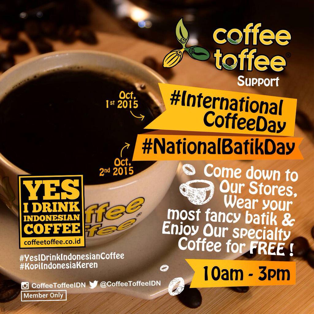 CoffeeToffeeIDN's tweet photo. Happy #NationalBatikDay! 
Jumat ini ke kantor, mall atau sekadar jln2, jgn lupa pake batik ya. 
Ada promo menarik! -> http://t.co/PQbOpxWGoP