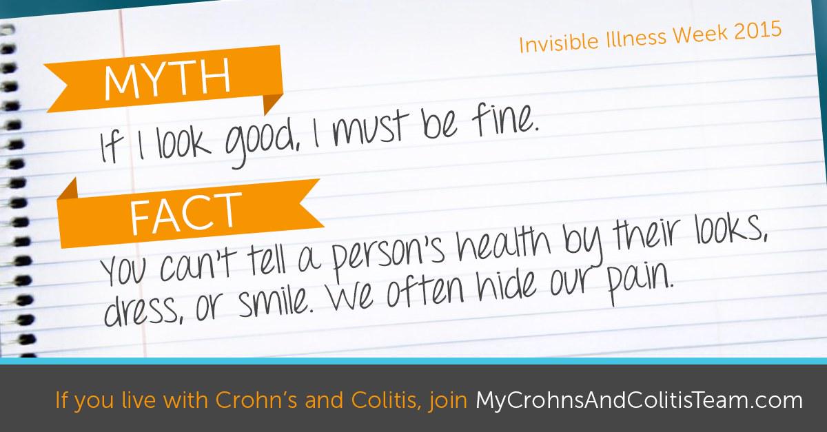 MyCrohnsTeam's tweet photo. Please don't say this to us: "You don't look sick!"
#crohns #colitis
#InvisibleIllnessWeek #invisiblefight #iiw15 http://t.co/aPLnFiouVT