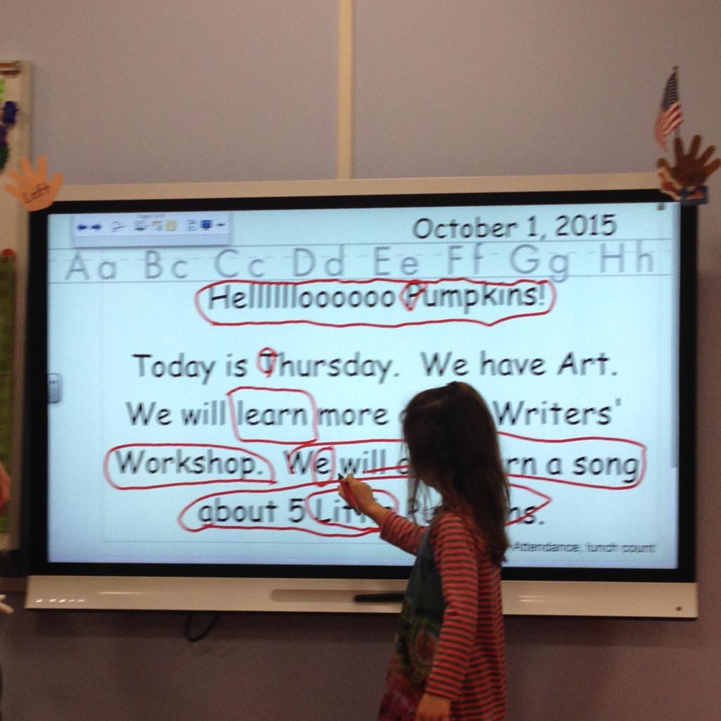 Working on concepts of print w/ our morn. message <a href="/DscAPSKinder/">Discovery APS Kinder</a>-Ask your kinder the dif between a letter, word, sent.