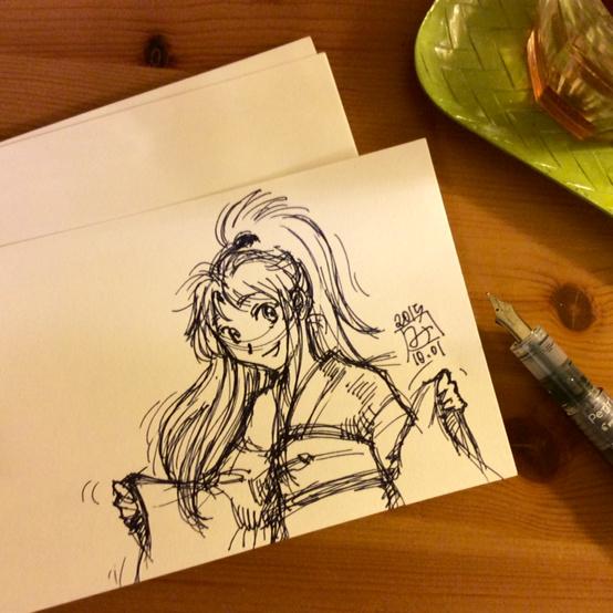 kaijyuu_m's tweet photo. So apperently it's #Inktober... #pilotpetit #fountainpen #yuyuhakusho #botan http://t.co/mOqTb9Blat