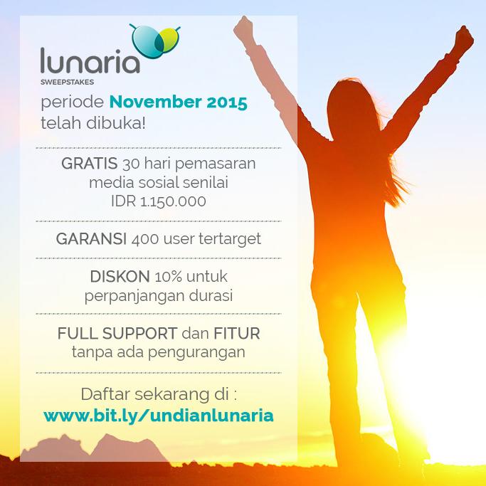 LunariaTeam's tweet photo. Undian Lunaria periode November'15 telah dibuka! Yuk daftar sekarang!
Apakah Anda akan menjadi pemenang selanjutnya? http://t.co/HXG2RAhjWu
