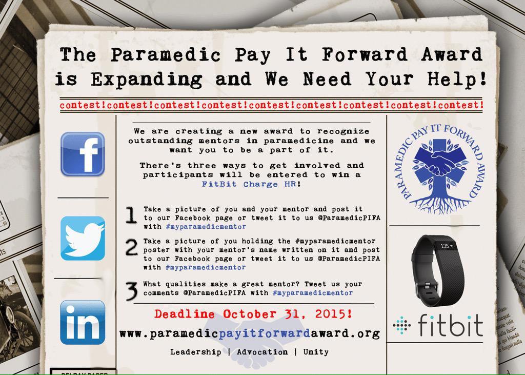 ParamedicPIFA's tweet photo. R U following us? Thanks! Help us define our new award! Participate in our social media campaign! #myparamedicmentor http://t.co/2GMWM6cmYP