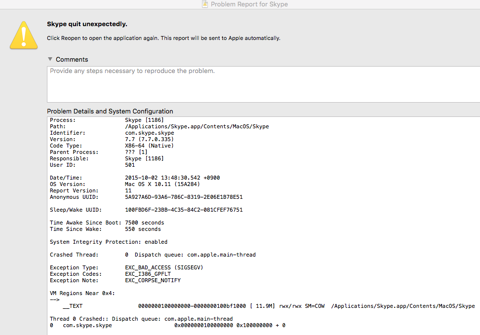 GAMESTAGE_CO's tweet photo. @Skype Error Report MAC OSX: El Capitan. PLEASE HELP! http://t.co/PfQLt2N1oT