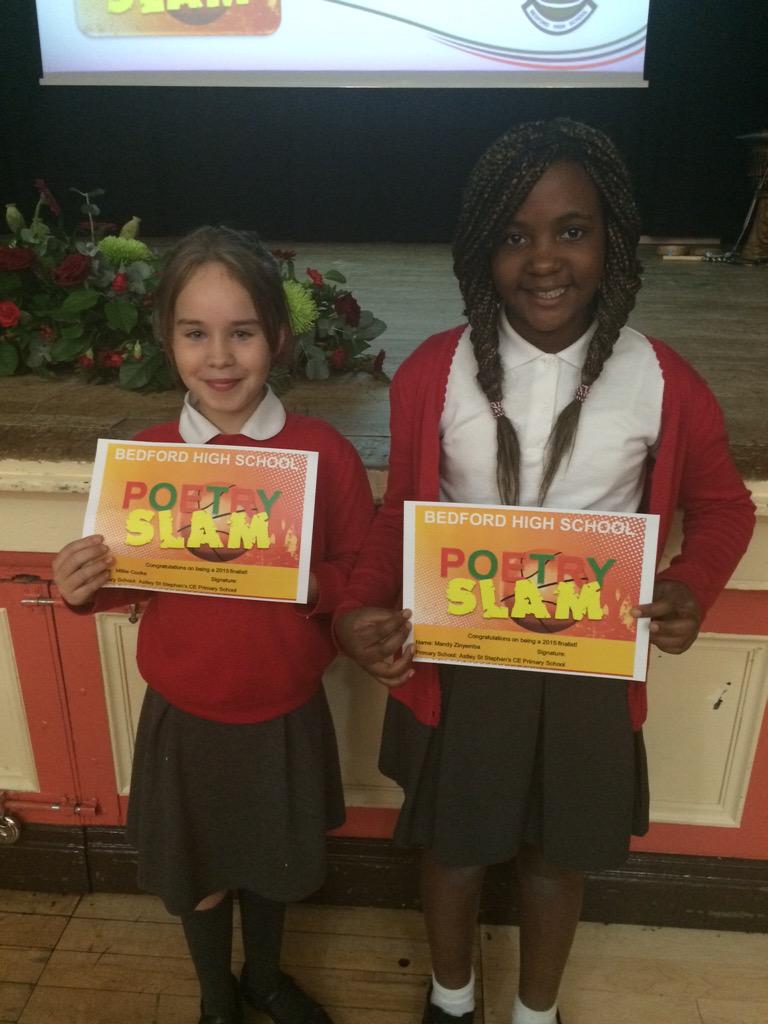 MissSQuinn's tweet photo. I was so proud last night of Millie and Mandy at the @bedfordenglish Poetry Slam! #HighlyCommened http://t.co/76ZzoJPvCh