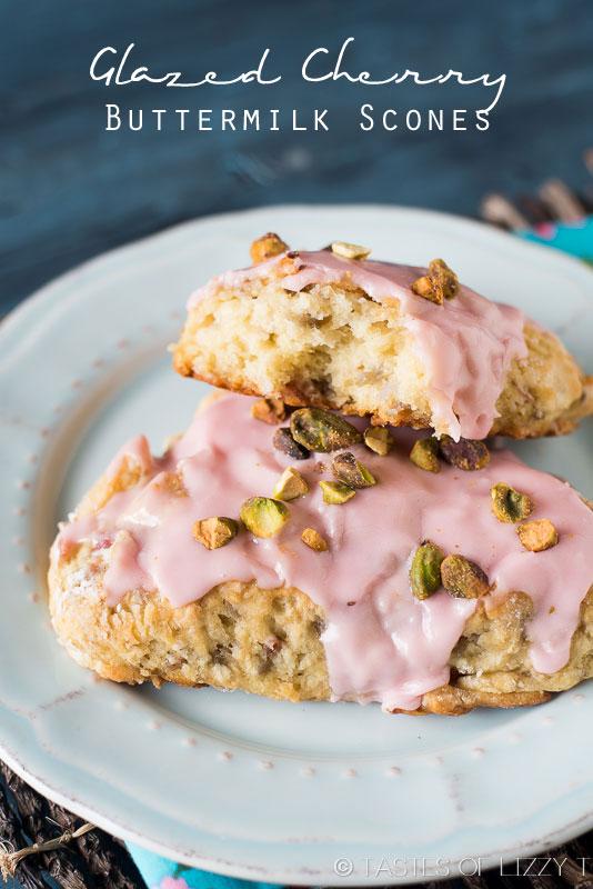 Glazed Cherry Buttermilk Scones - tastesoflizzyt.com/2015/10/02/gla… #cookingforacure #pink #scones #buttermilk #cherry #recipe