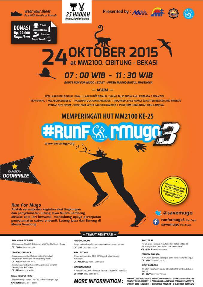 Yuk tgl 24 oktober 2015 pada dateng ke acara RUN FOR MUGO 3...Peduli muara gembong bareng temen2 <a href="/savemugo/">SAVEMUGO</a>