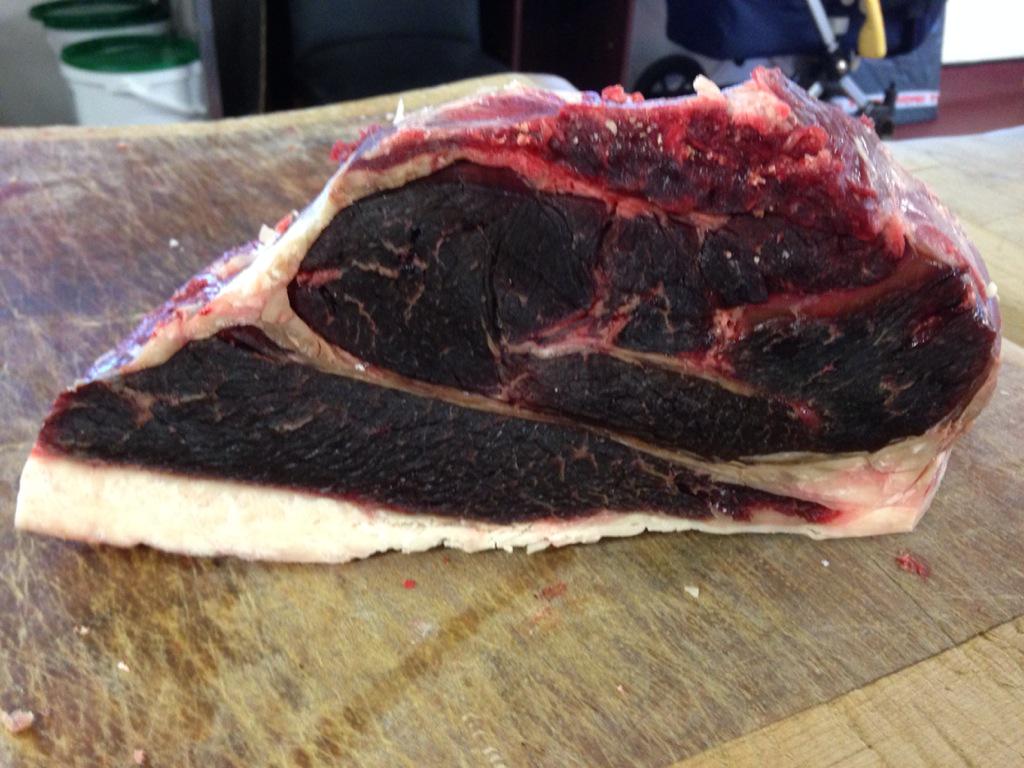 Cutting some cracking dry aged Hereford steak for the weekend