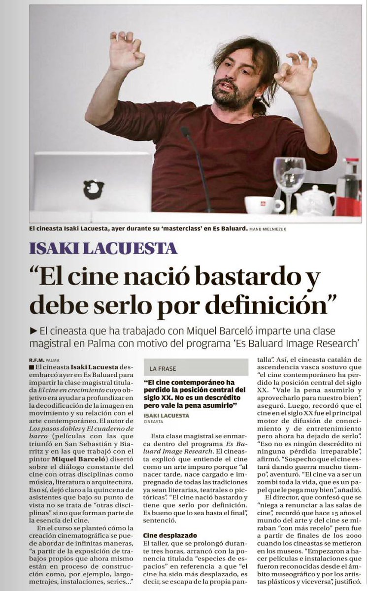 .@diariomallorca sobre #masterclass que #IsakiLacuesta impartió ayer en Es Baluard dentro del programa #ImageResearch